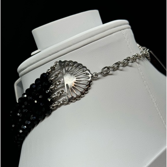Catherine Malandrino Stunning Black Faceted Crystal Bead Multilayer Choker - Picture 3 of 9